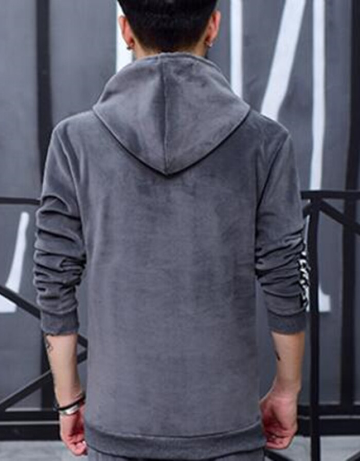 富貴鳥(Fuguiniao)冬款衛衣男運動套裝 加厚保暖金絲絨青少年運動裝 灰色 L